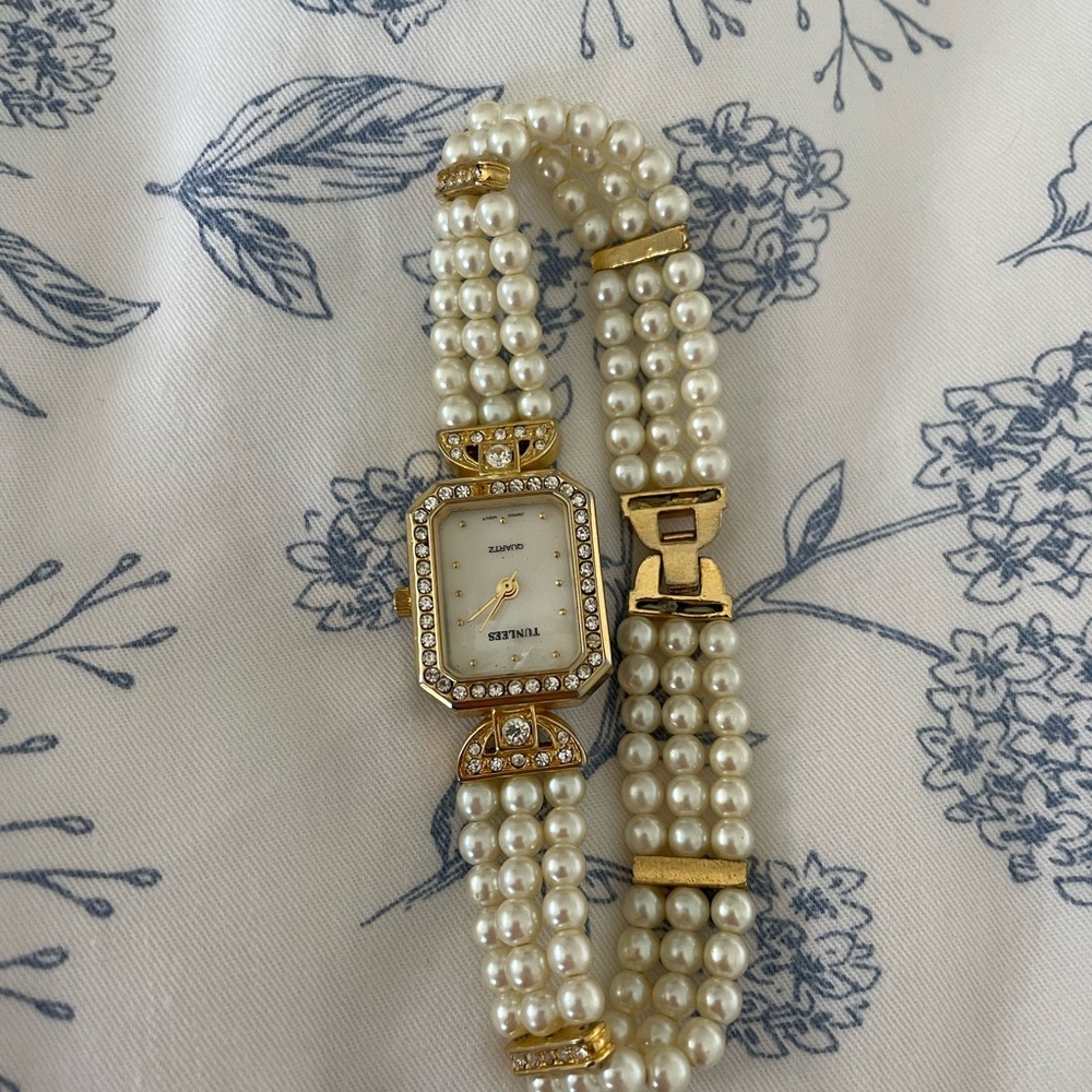 Geneva Gold and Pearl Women's Watch